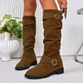 thumbnail image 5 of Suede Buckle Knee High Women's Mid-Calf Boots - Comfortable Casual Dress Winter Footwear for Everyday Wear, 5 of 8
