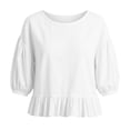 thumbnail image 2 of ClodeEU Women's Round Neck Bubble 3/4 Sleeve Tops,Casual Ruff Hem Cropped Blouses ,Women's Plus XL, 2 of 5