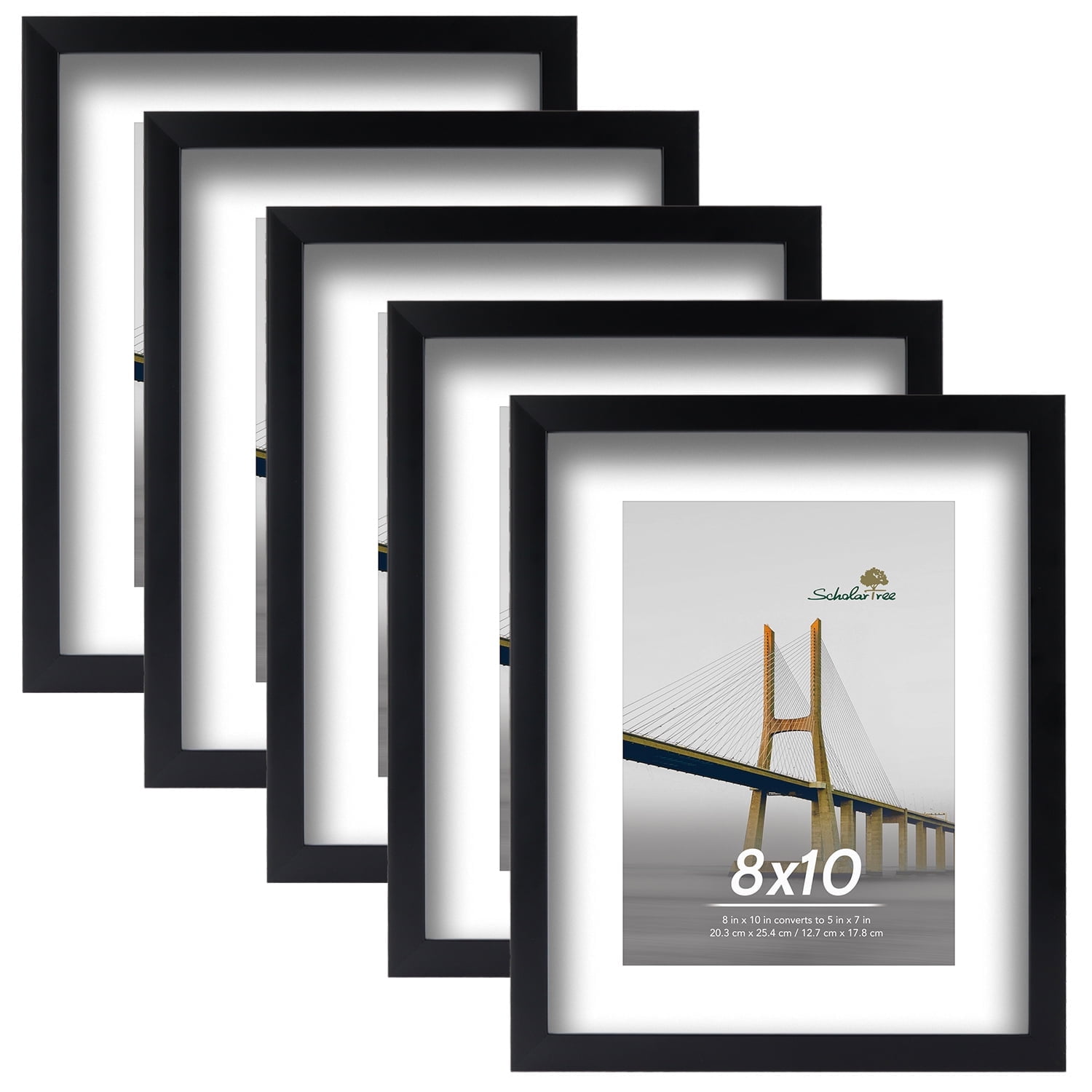 Scholartree 5-in-1 Contemporary Gallery Picture Frame Set, 8 x 10 Tabletop Picture Frames, Black