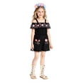 thumbnail image 5 of HNMKIU Halloween Clothes Girls Off Shoulder Mexican Folk Jumpsuit Rose Day Of The Dead Outfit Elegant Fancy Dress Party Wear Black,3-4 Years, 5 of 6