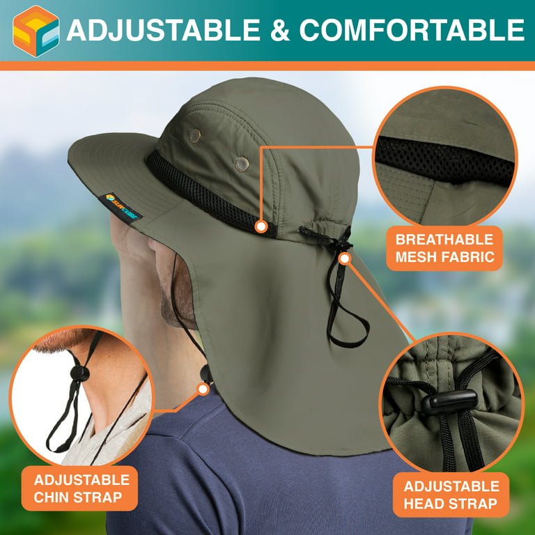 Sun Cube Fishing Hat for Men with Neck Cover Flap | Sun Protection Wide Brim Hat