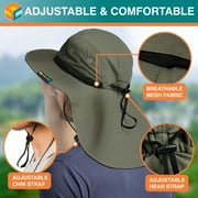 SUN CUBE Sun Hat for Men, Wide Brim Fishing Hat Neck Flap Cover Men Women, Hiking Safari, UV Sun Protection Summer Gardening Beach Camping UPF 50+, Olive