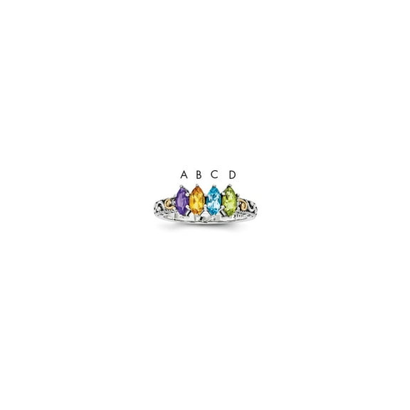 Sterling Silver & 14k Four-stone and Diamond Mother's Ring Semi-Mount - Size 7