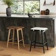 thumbnail image 6 of Nathan James Barker Counter Height Solid Wood Barstool with Upholstered Cushion, Backless Island Stool with Rubberwood Legs and Natural Textured Linen Upholstery for Kitchen, Black/White, 6 of 7