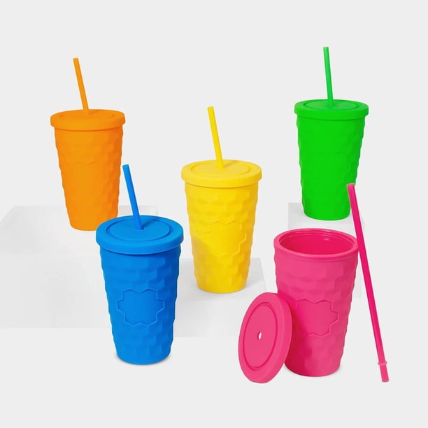 Paquete con 20 piezas de Vaso plástico doble pared con acabado rubber amarillo 10 x 16