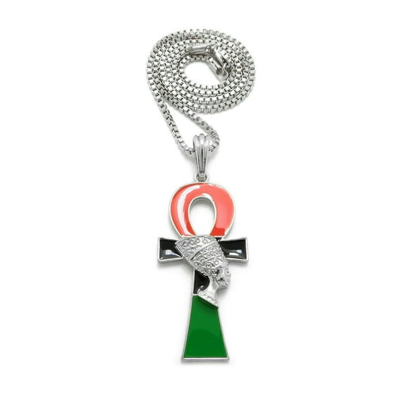 Egypt Queen Nefertiti Ankh Pendant 2mm Box Chain Necklace