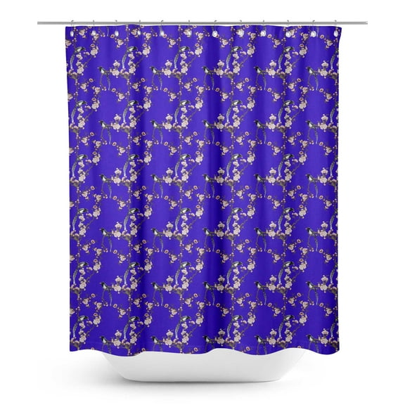 S4Sassy Blue Blossom & Paradise Whydah Bird Decorative Waterproof Printed Shower Curtain Roller Hooks Drapes-60 x 70 Inch