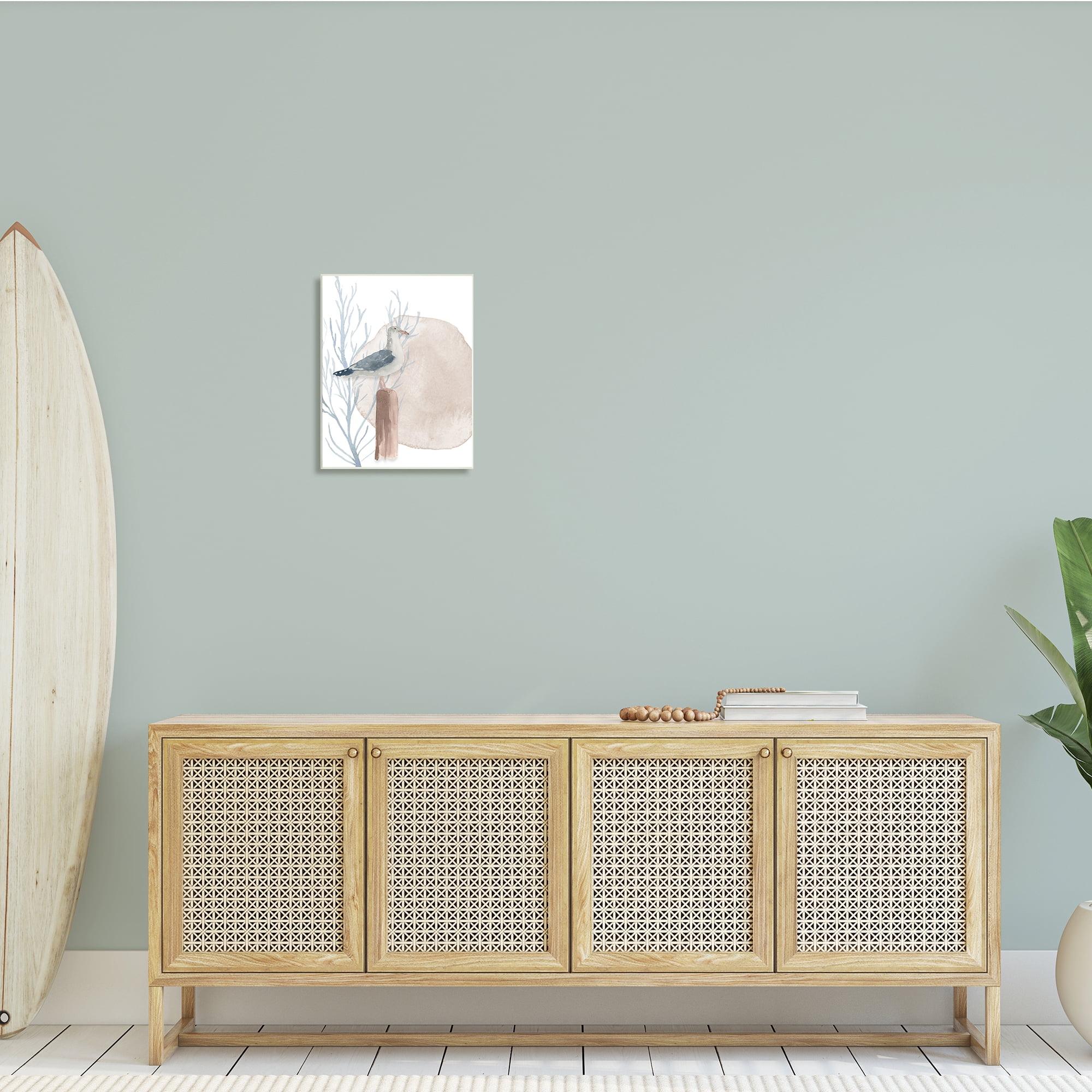Stupell Industries Tranquil Seagull Nautical Bird Blue Coral Beach Post, 13 x 19, Design by Lucille Price