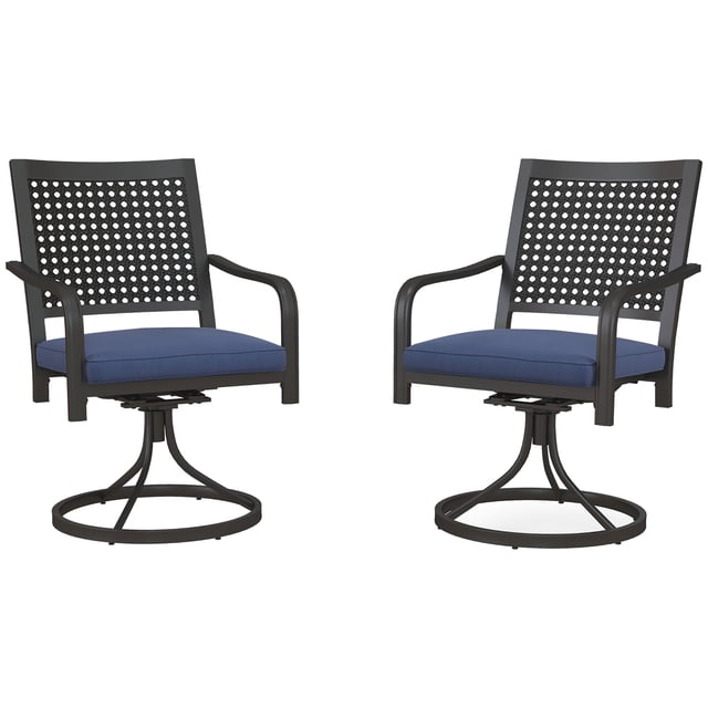 Navy Blue 2-Piece Patio Swivel Chairs with Cushions - Outdoor Rocker Set for Garden, Balcony & Porch - Metal Frame, 360° Swivel, Comfortable Seating