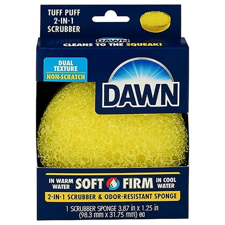 Dawn Scrubber Sponge 2 in 1 Tuff Puff, Odor Resistant, Dual Texture, Non Stratch 1 each