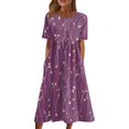thumbnail image 1 of Vestidos Casuales para Mujer Vestidos Estampados Vestidos de Verano Vestidos Midi Plisados Estampados con Cuello Redondo Básico Clásico Al Aire Libre Diario Manga Corta Vestidos Sueltos Púrpura/XL, 1 of 5