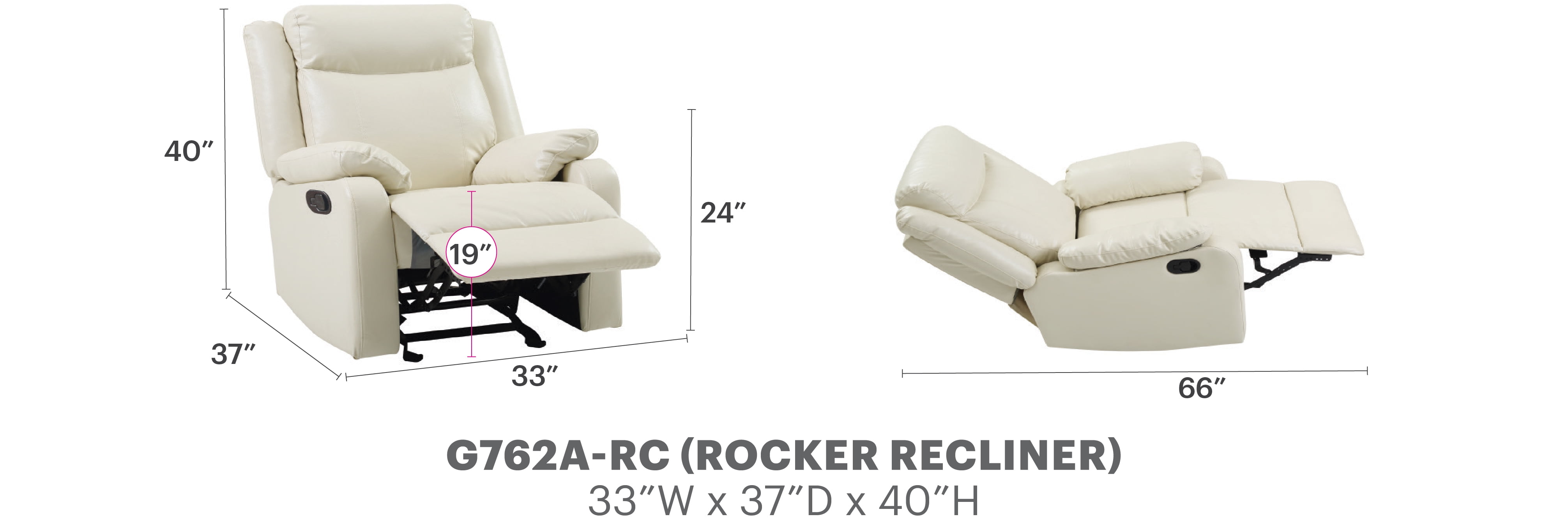 Glory Furniture Ward Rocker Recliner in Pearl Color