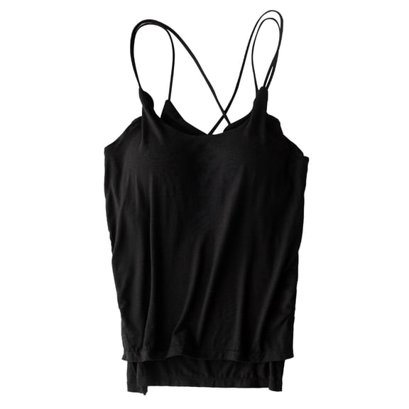 WNEGSTG Women Padded Built-In Shelf Bra Camisole Criss Cross Back Tank Top for Women Adjustable Straps Black