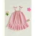 thumbnail image 6 of BemeyourBBs Toddler Baby Girls Baseball Dress Little Baby Girl Summer Dress 6 12 18 24 Months 2 3 4 Years Cute Baseball Embroidery Striped Print Sleeveless Tie up Strap Casual A-Line Dress, 6 of 9