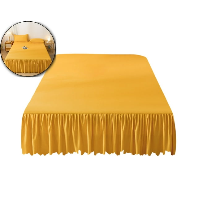 Dvruxg Bed Skirt 78.7"x59" – Washed Cotton Polyester Ruffled Fitted Bed Skirt with Non-Slip Elastic, Dust-Proof Mattress Protector(Yellow)
