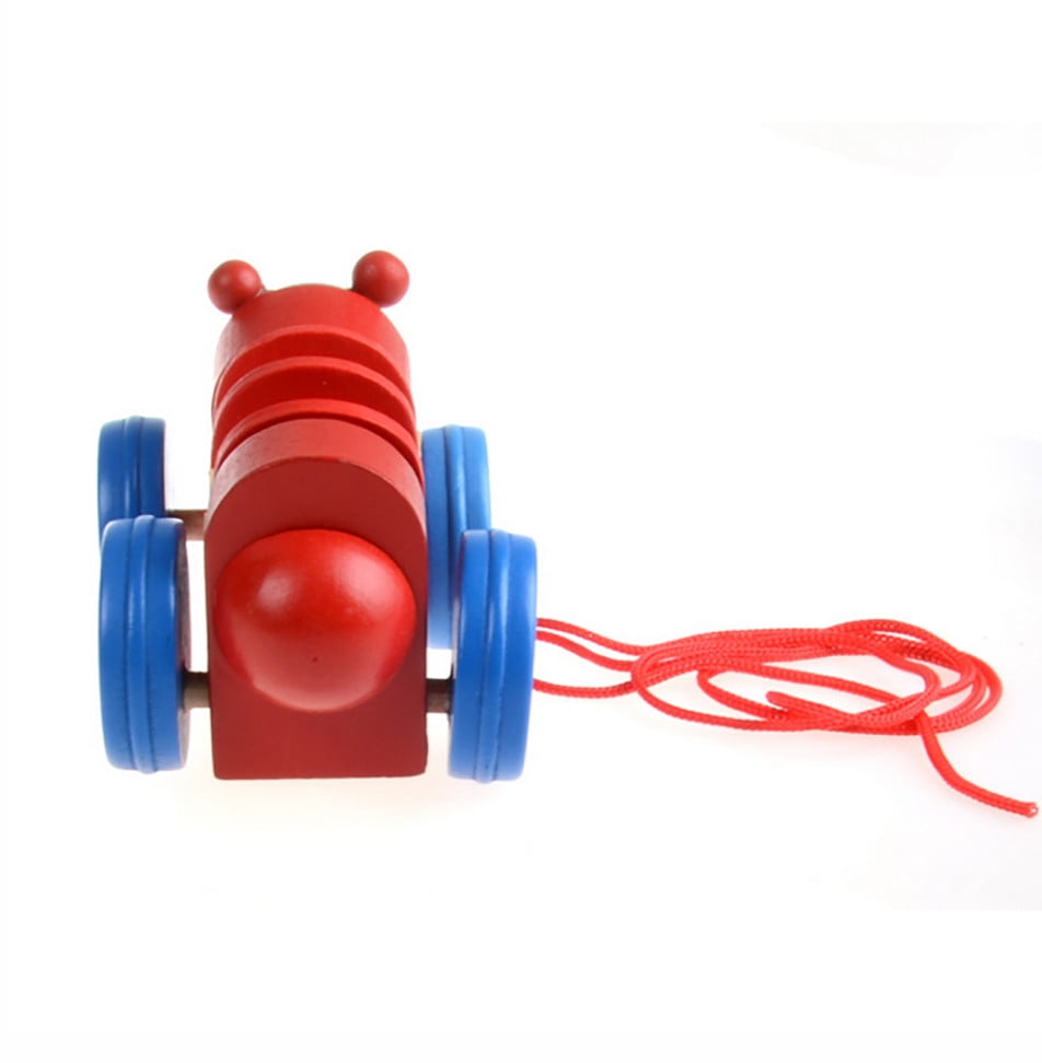 Toddler Pull Carts On Wheels With Cartoon Animal Wooden Educational