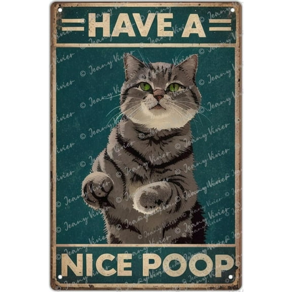 Funny Cat Bathroom Decor Wall Art, Have A Nice P**P Sign, Vintage Metal Tin Signs Cats Wall Decor, Good Humor For Bathroom User, Cat Decorations For Cat Lovers 12x16 Inches