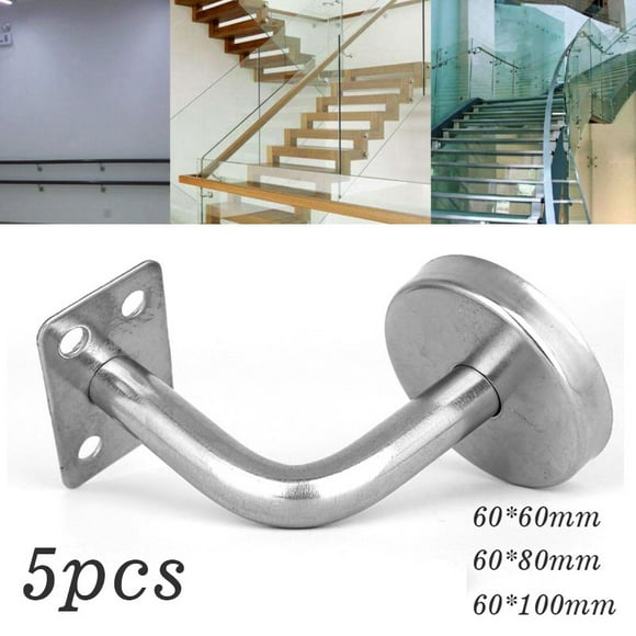 Ruibeauty 5Pcs Handrail Brackets 201 Stainless Steel Wall Stair Hardware Solid L Type