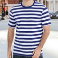 thumbnail image 2 of Daznico Mens Shirts - Color Blocked Striped Striped Men Casual Loose Comfortable Business Sports Round Neck Short Sleeved T Shirt - Shirts for Men,Color:Dark Blue,Size:4XL, 2 of 4