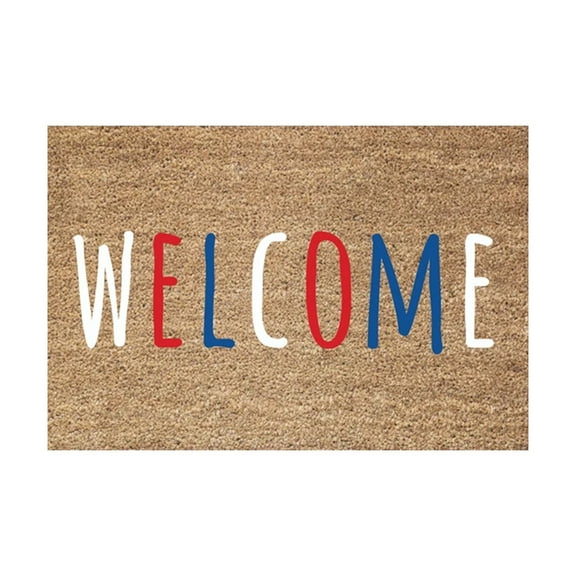 4th of July Patriotic Coir Door Mat Outdoor Red White Blue 250th Anniversary Star Welcome Rug Patriotic Doormat Non-Slip Entrance Rugs for Independence Day Memorial Day Home Decor 16 x 24 Inch