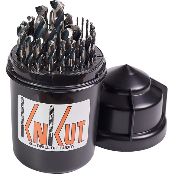 KnKut 29 Piece Drill Buddy Jobber Length Drill Bit Set with 3/8" Reduced Shank