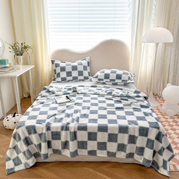 AuroraX Bed Blanket Twin-Xl Size Cream Cute Checkerboard Soft Fuzzy Fleece Throw Blankets Lightweight Cozy Breathable Warm Blankets for Bedroom Dorm Sofa All-Season,Blue