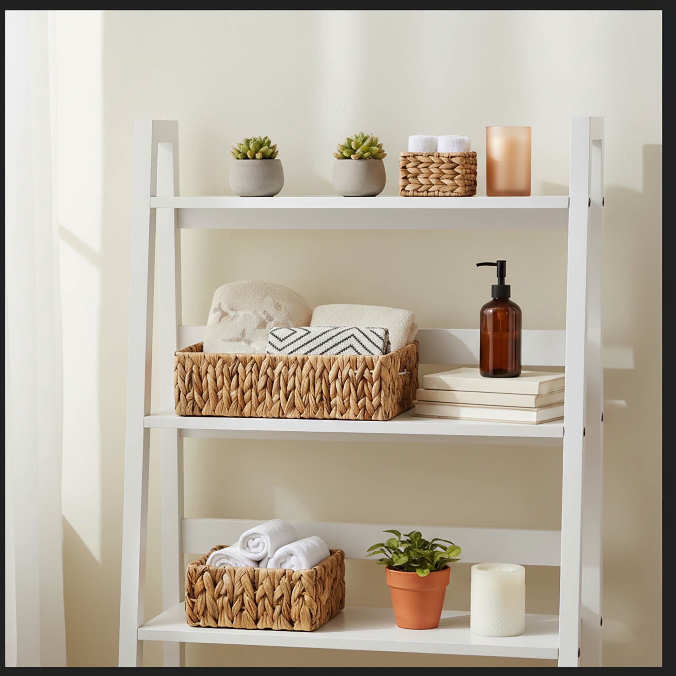 LAQUEDECRAFT 3-Pack Water Hyacinth Storage Baskets | Decorative Handwoven Organizer Baskets for Styling, Sorting & Home Organization | Ideal for Bathroom, Pantry, or Shelf Use