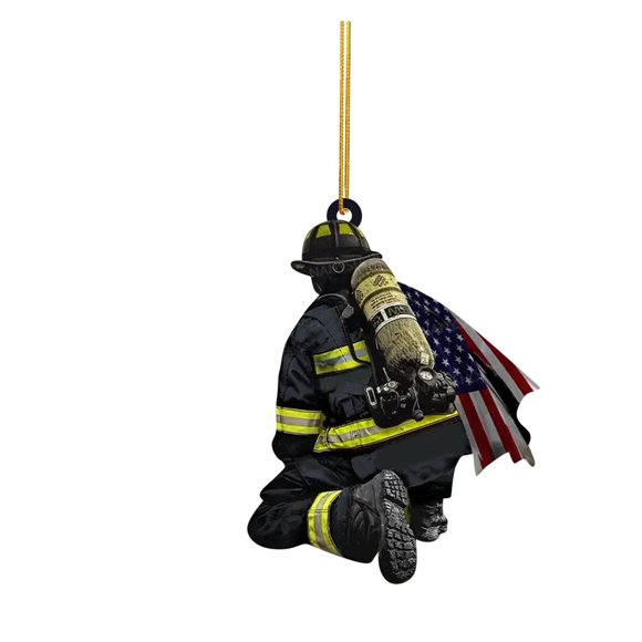 yulier Firefighter Christmas Ornament Double-Sided Acrylic Firemen Hanging Pendant Christmas Tree Decorations Christmas Gifts for Firefighters Men Kids