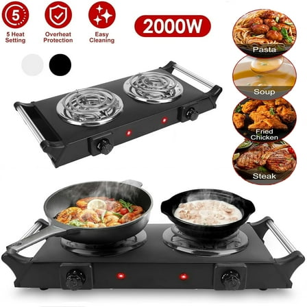 SAVALETOR 2 Countertop Burners,2000W Portable Electric Double Burner,Hot Plate,Double Counter,W/5 Level Temperature Control&Stay Cool Handles,Easy to Clean,Electric Stove for Kitchen Camping Cooking