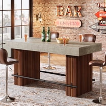 Tribesigns 63-Inch Bar Table, Rectangular Home Bar Unit with Metal Footrest, Gray and Red Brown
