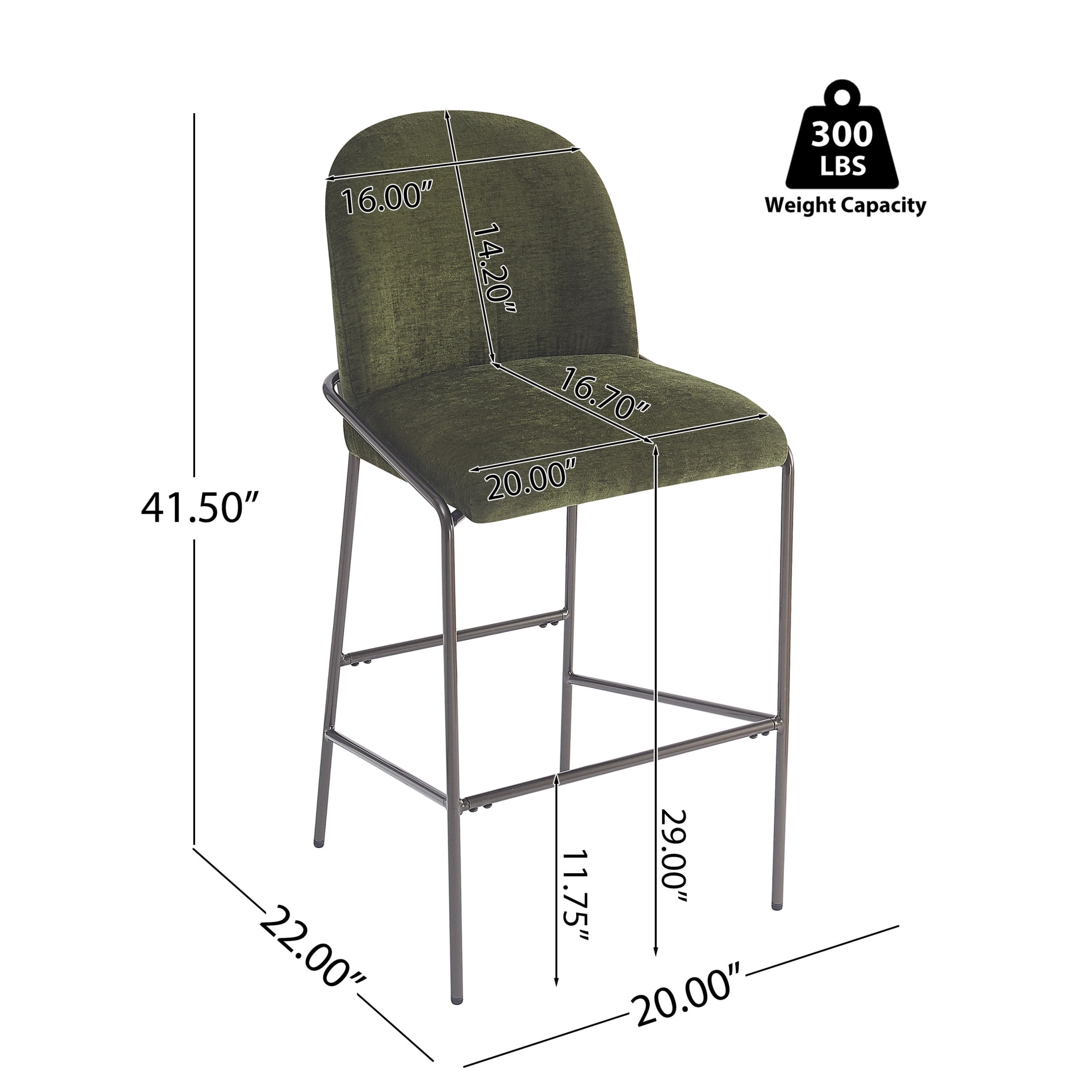 Christopher Knight Home 29" Upholstered Bar Stool with Curved Back, Matte Metal Frame, Green, Set of 2