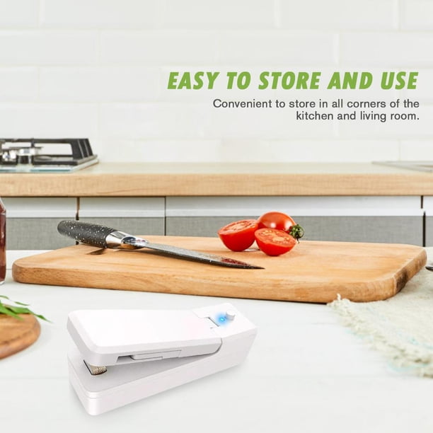 Sellador térmico portátil, sellado de bolsas de almacenamiento de aperitivos y alimentos recargables (blanco)