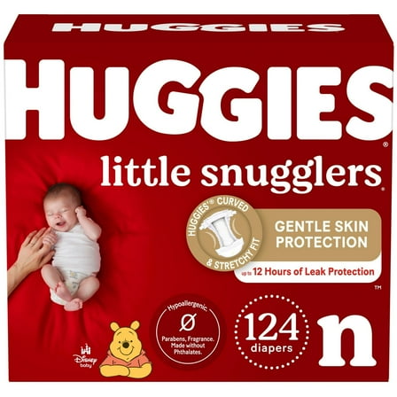 Huggies Little Snugglers Baby Diapers, Size Newborn , 124 Count