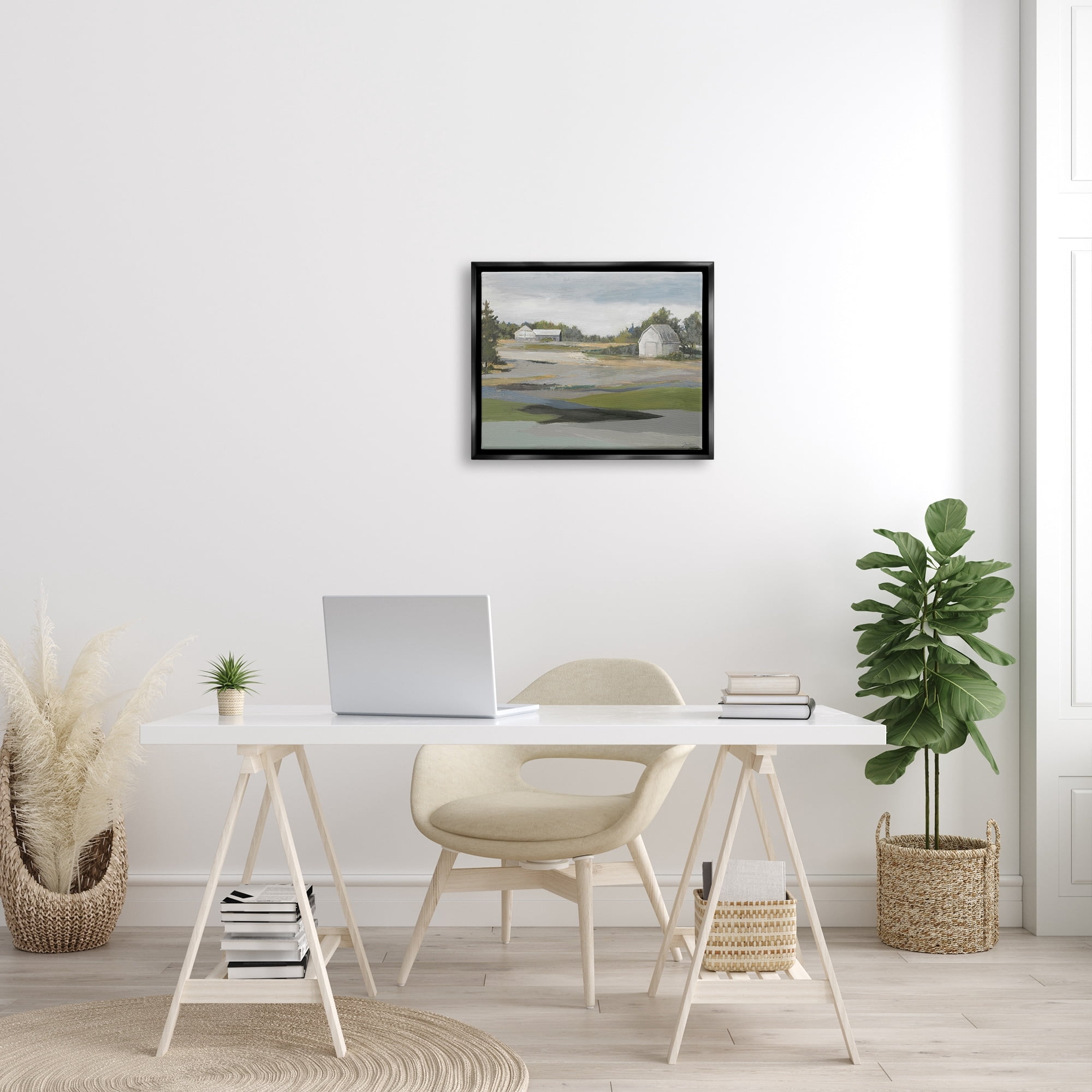 Stupell Industries Rural Farmland Vast Country Barn Agricultural Field Painting Jet Black Floating Framed Canvas Print Wall Art, Design by Liz Jardine