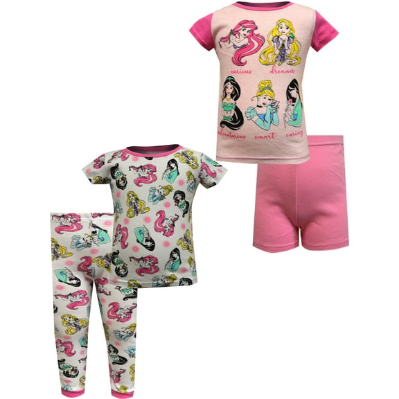 AME Sleepwear Girls Disney Princesses Inspirational 4 Piece Cotton Toddler Pajama (3T)