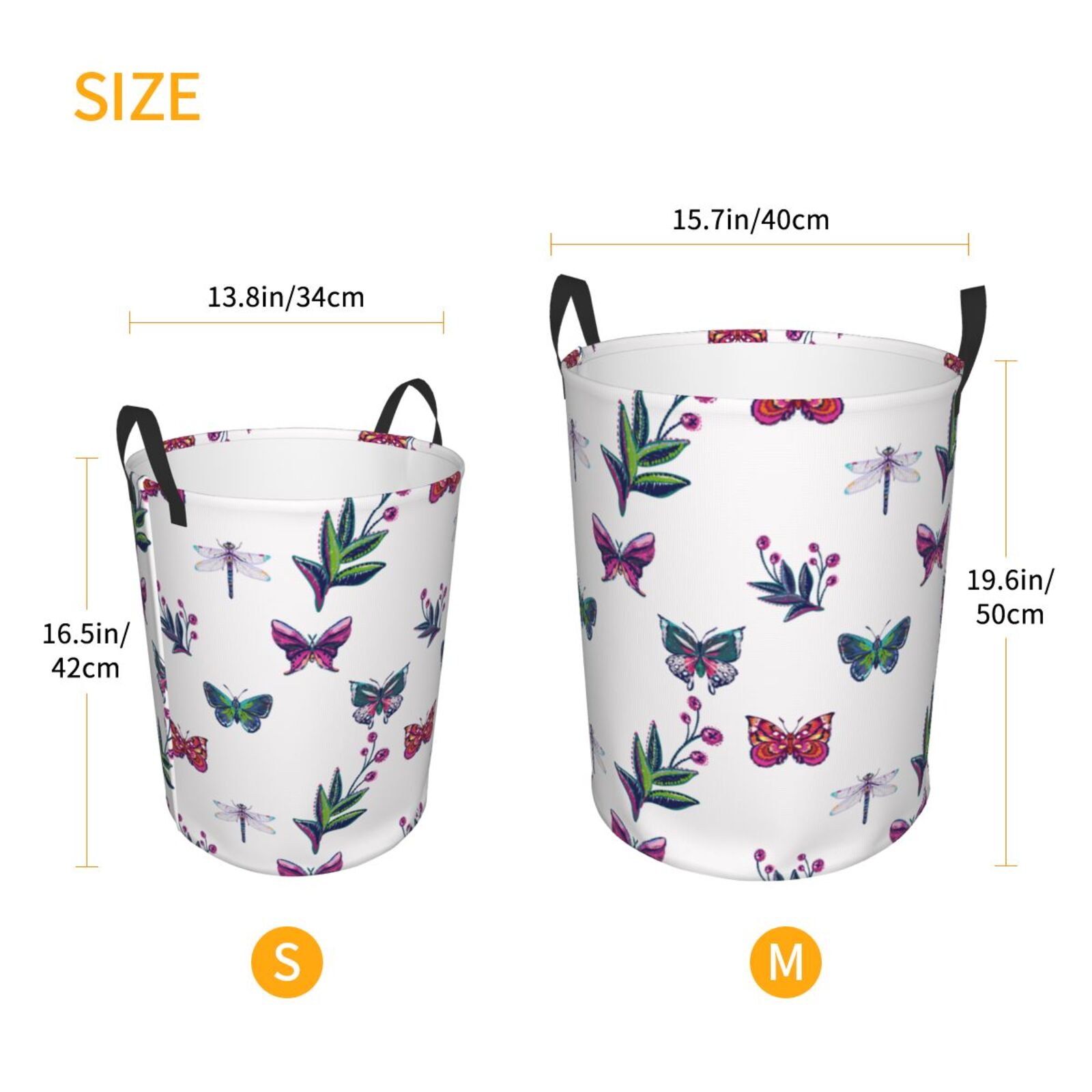 Large Laundry Basket with Handles - Butterfly Plant Dragonfly Kids Baby Dirty Clothes Laundry Hamper for Bedroom Aesthetic
