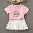thumbnail image 5 of Pusheens-Conjunto de ropa para niña, 2 piezas, Falda plisada, camiseta Kawaii de dibujos animados, Tops para niños pequeños, Mini vestido, camiseta rosa, 5 of 5