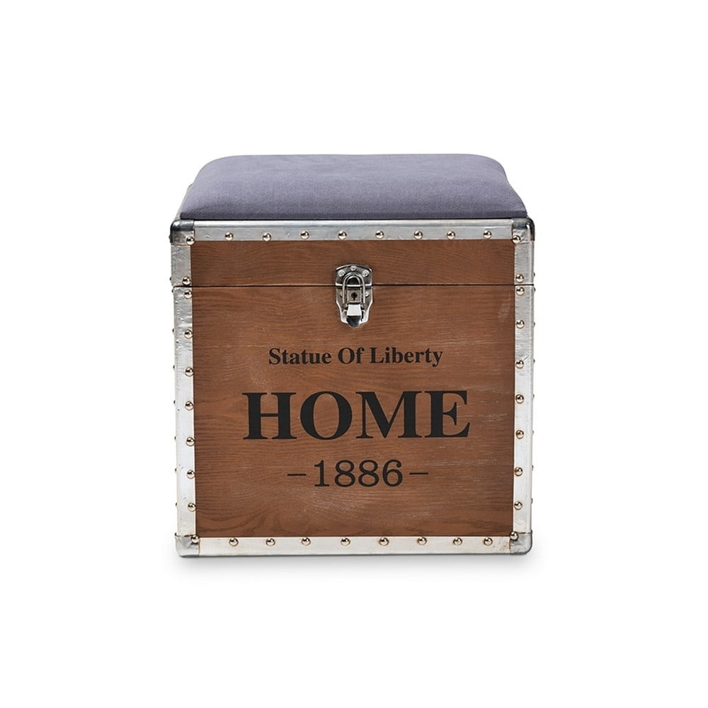 Baxton Studio Violetta Vintage Industrial Light Gray Fabric Upholstered Wood Storage Trunk Ottoman