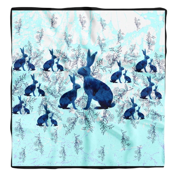 Phagun Blue Watercolor Bunny Watercolor Printed Square Pure Silk Scarf For Hair Neck Head Bandanas For Women