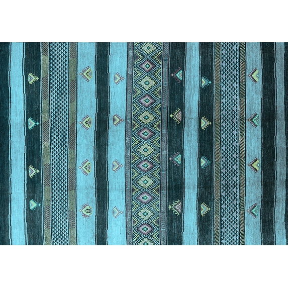 Ahgly Company Indoor Rectangle Solid Light Blue Modern Area Rugs, 7' x 9'