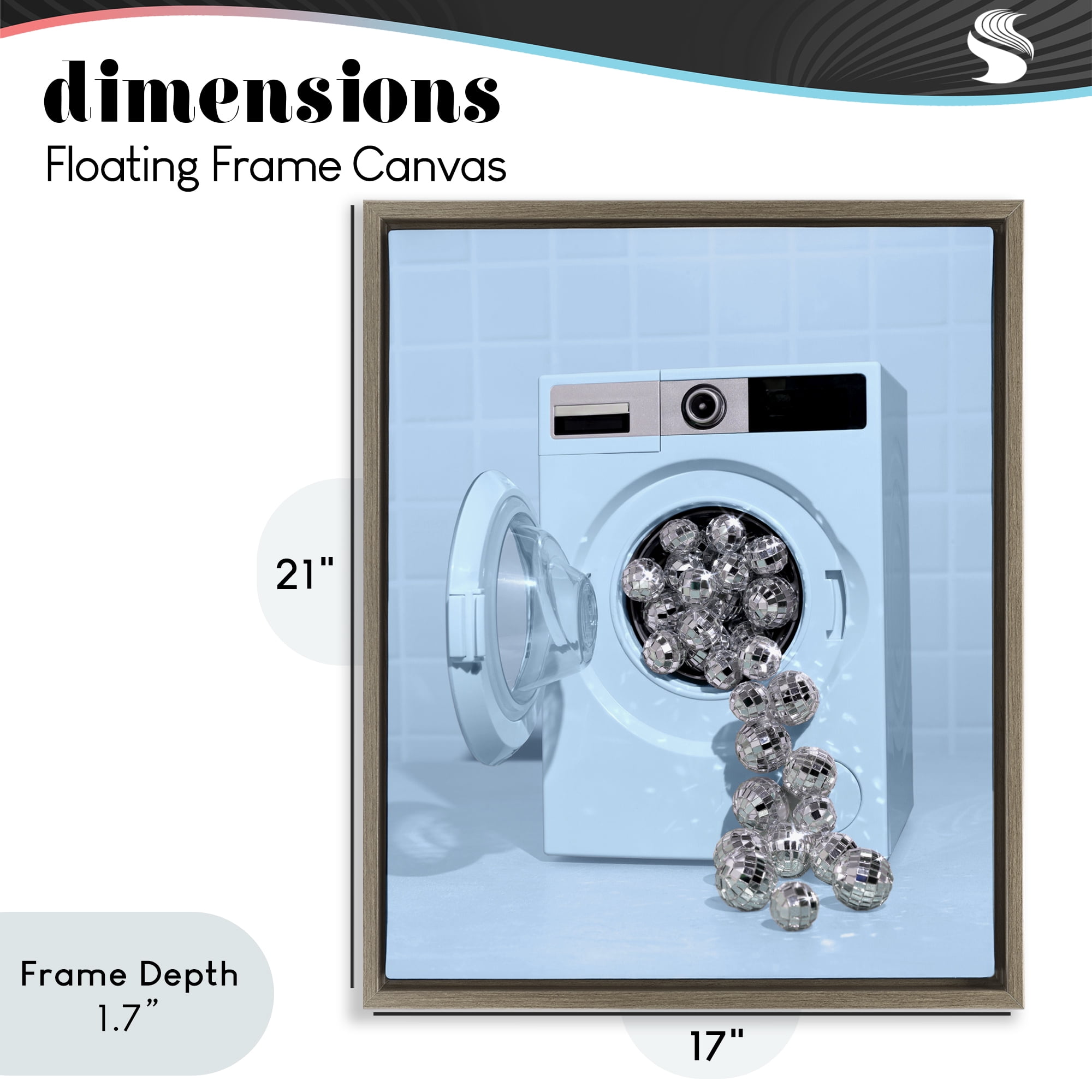 Stupell Industries Disco Laundry Machine over Blue Brown Framed Floater Canvas Wall Art, design by LISH Creative