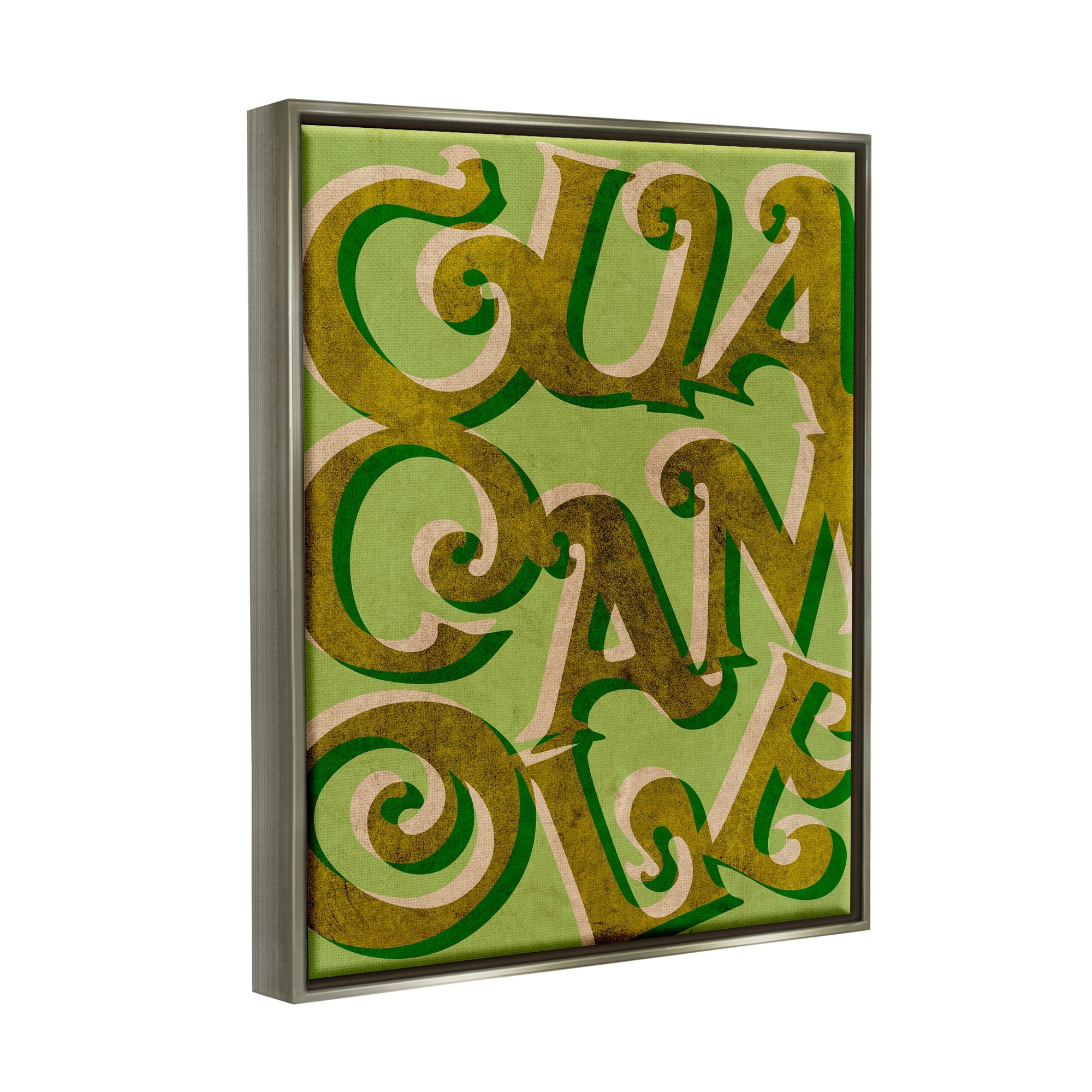 Stupell Industries Whimsical Guacamole Typography Layered Lettering Kitchen Sign Graphic Art Luster Gray Floating Framed Canvas Print Wall Art, Design by Daphne Polselli