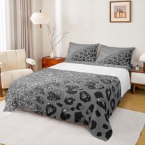 Castle Fairy Adults Leopard Cheetah Print Glitter 4 Pieces Queen Sheet Sets,Sparkling Sequin Print Ultra Soft Flat Sheet,Abstract Gradient Queen Fitted Sheet,Microfiber Bedroom Decor