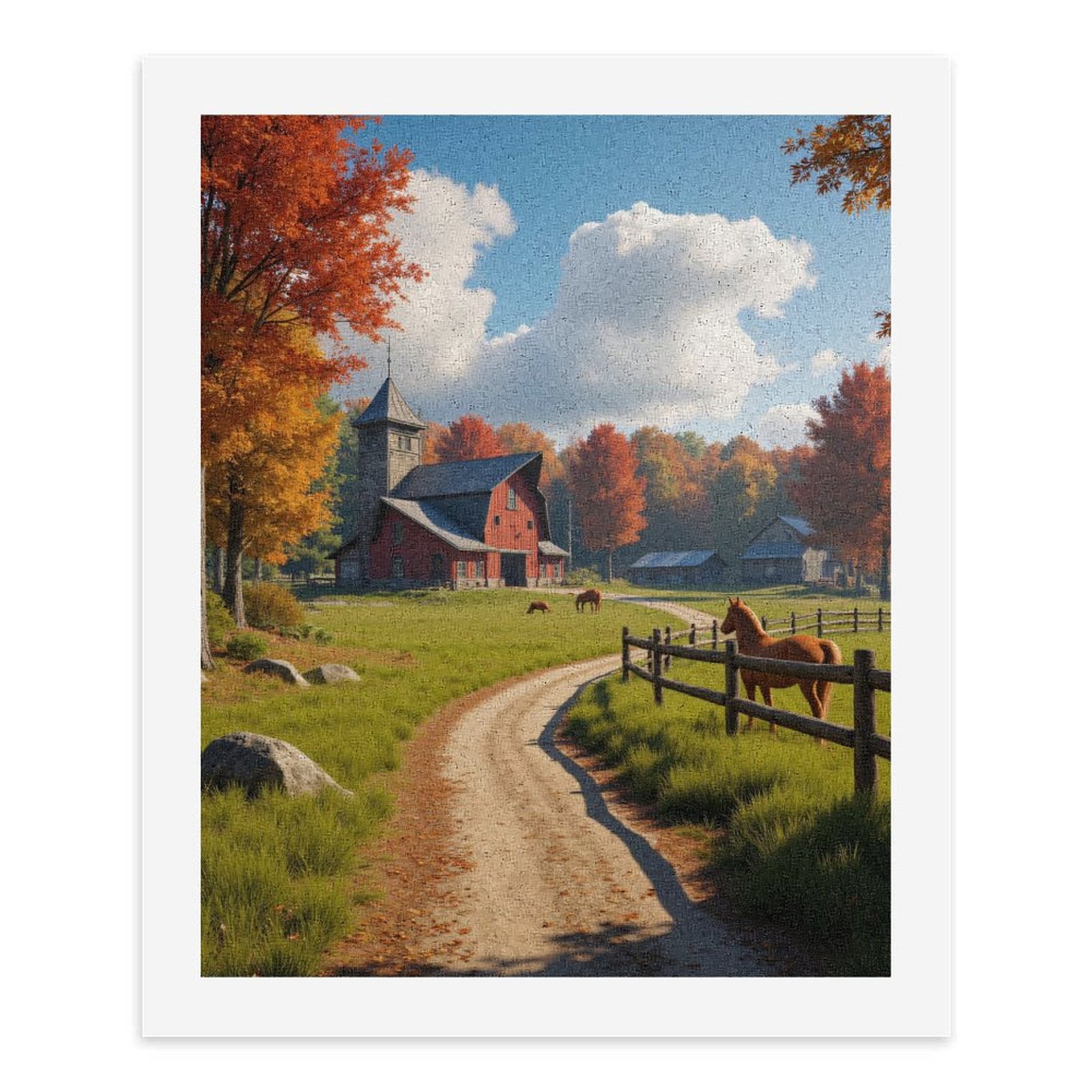 Paint By Numbers Kit for Adults Beginner - Autumn Farm Pathway With Horses DIY Canvas Painting Kits for Adults, Frameless Paint By Number for Adults for Home Wall Decor 16x20 Inch