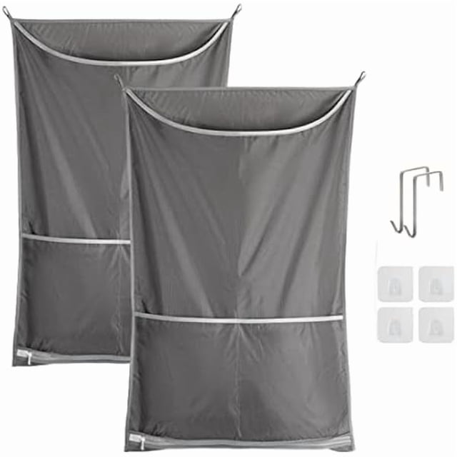 HAYANDoor Hanging Laundry Hamper Bag - 2 Pack Laundry Hamper Bags Collapsible Over Door Laundry Bag with Hooks Large Hamper Clothes Storager for Space Saving Large Laundry Organizer Bag for Bathroom