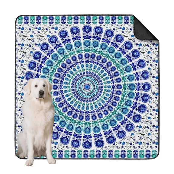 Extra Large Boho Style Dog Pad, 72x72 Inch Washable Reusable Puppy Mat with Non-Slip Bottom, Leak-Proof for Crate Use and Training Areas
