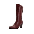 thumbnail image 2 of Bnwani Womens Boots Winter Fashion Toe Square Zipper High-Heel Thick Chunky High Mid-Calf Casual Solid Boot Red Size 6, 2 of 9