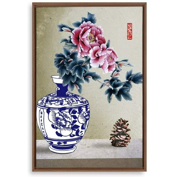 IDEA4WALL Framed Canvas Wall Art for Living Room, Bedroom Blue and White Porcelain Canvas Prints for Modern Home Decoration Ready to Hang