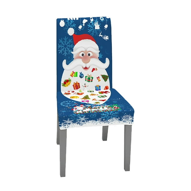 Cubierta de silla temática navideña Hogar Restaurante Silla de comedor Tela estampada Adorno navideño, Azul, Papá Noel Speravity HA9099-01B