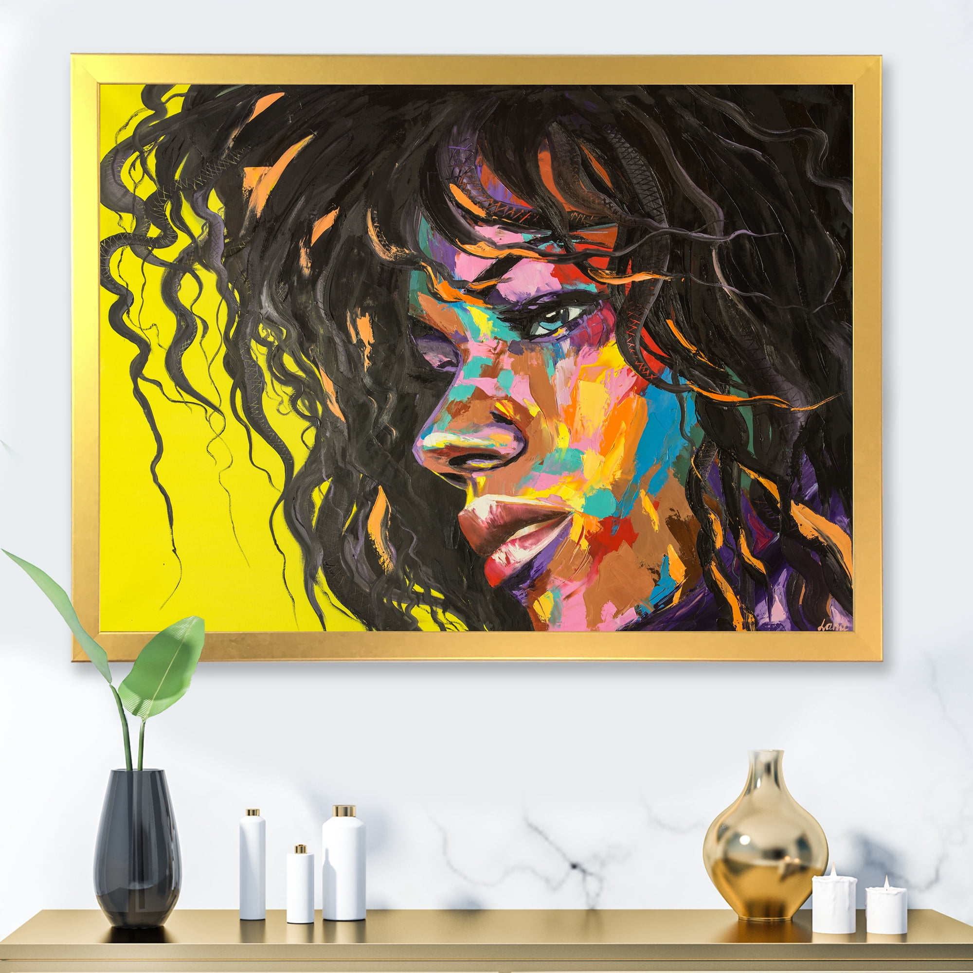 Designart 'Abstract Colorful Fantasy Portrait Of A Young Woman I' Modern Framed Art Print